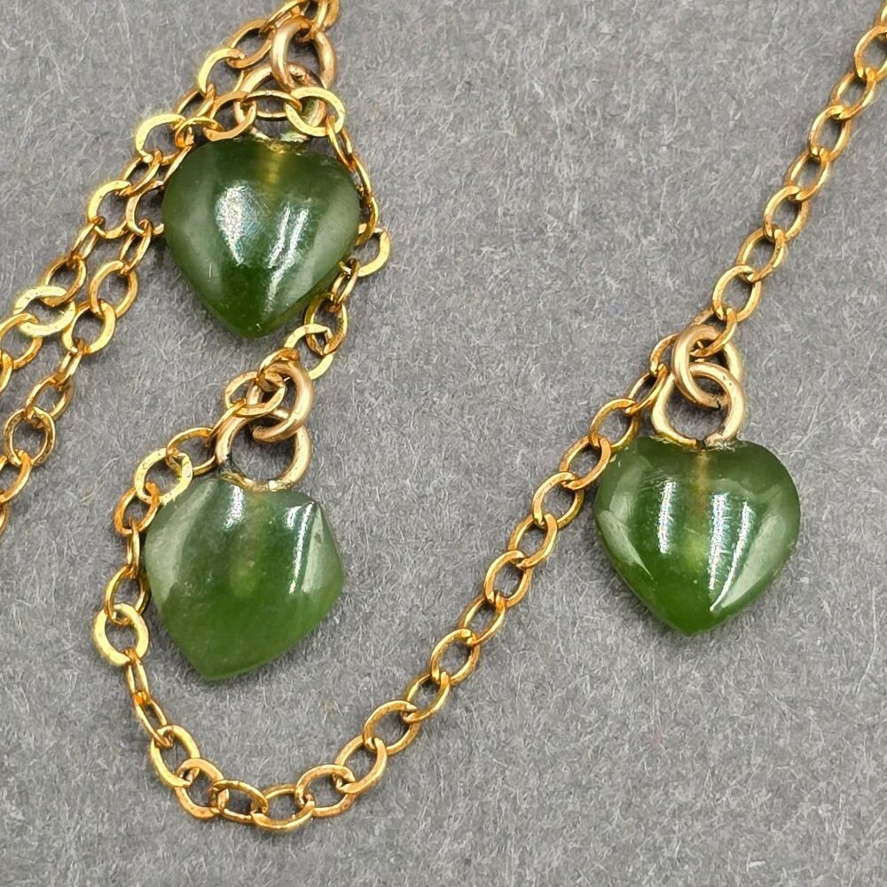 Vintage 14K Gold Filled Jade Heart Necklace 16" Five Station Dangle Minimalist - Picture 2 of 11